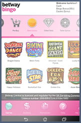 The slots lobby of Betway mobile bingo