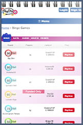The bingo lobby for mobile with Payday bingo