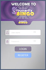  Login page on your phone for the Butterfly Bingo account