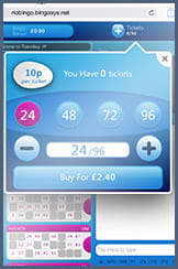 Buying tickets for a bingo game at Rio on mobile
