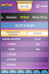 The Glitz and Glam room for mobile players at Cheers Bingo