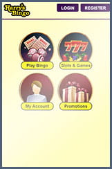 The home page of Harry's bingo on mobile