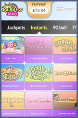 The slots lobby of Lucky Rainbow mobile bingo