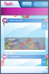 The bingo section in the mobile Sparkly