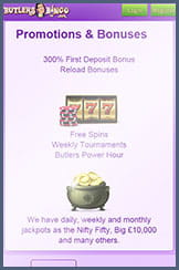The promotions tab for mobile bingo players at Butlers