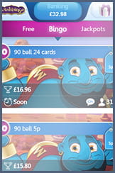Bingo lobby at Wish mobile