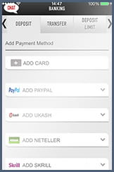 The deposit methods available at Ladbrokes mobile app
