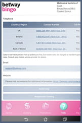Support options on Betway mobile