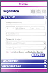 Registration form at Landmark bingo mobile